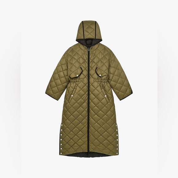 Maje 121 Ganzon Reversible Quilted Long Puffer Winter Coat Hooded NWT Size 1 (S) - Picture 1 of 12